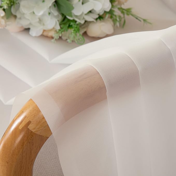 Chyhomenyc Sheer Window Valance Curtains, 2PCS Set, Light Filtering Valances Windows Treatment, Small Rod Pockets Voile Sheer Curtains for Living Room/Bathroom/Basement, 42Wx14L in, Set of 2, Ivory