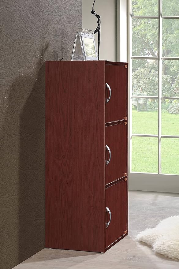 Hodedah 3 Door Bookcase Cabinet, MAHOGANY