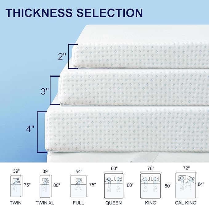 Subrtex 3 Inch Mattress Topper Cover (Only Cover) Mattress Topper Protector Bedding Rayon Made from Bamboo Removable Mattress Encasement with Zippers, Twin XL