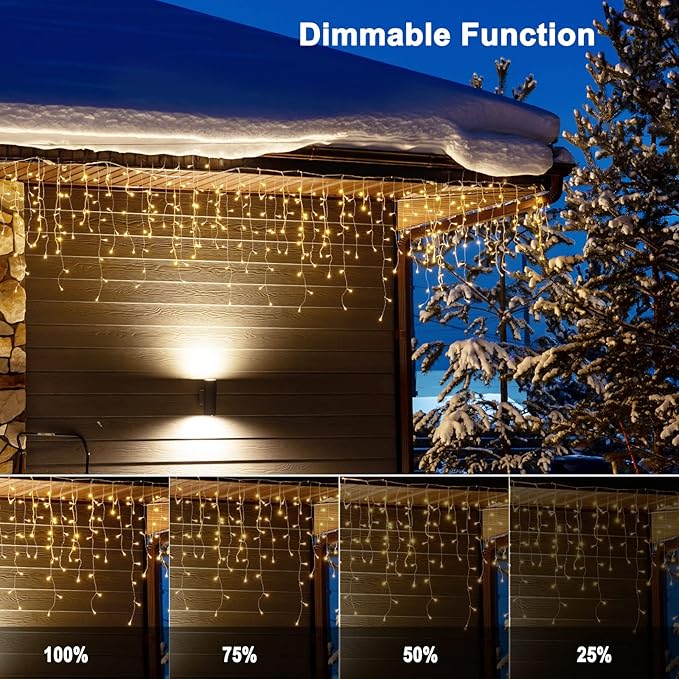 Brightown Icicle Lights Outdoor, 2 Packs Total 132Ft with 276 Drops, 1472 LED Icicle Christmas Lights with Timer, Warm White