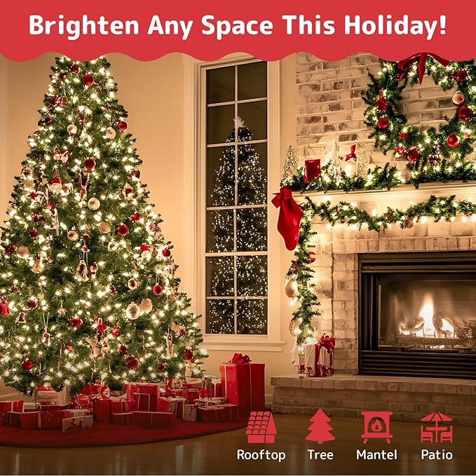 PREXTEX 200 Count Clear Christmas Lights - 40 ft Warm White Xmas Lights String Bulbs with White Wire for Indoor and Outdoor Holiday Decor, Trees and More