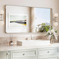 TokeShimi 48x24 Brushed Nickel Bathroom Mirror for Over Sink,Bathroom Rectangle Mirror with Tempered Glass,Vanity Mirror with Aluminum Frame(Horizontal/Vertical)