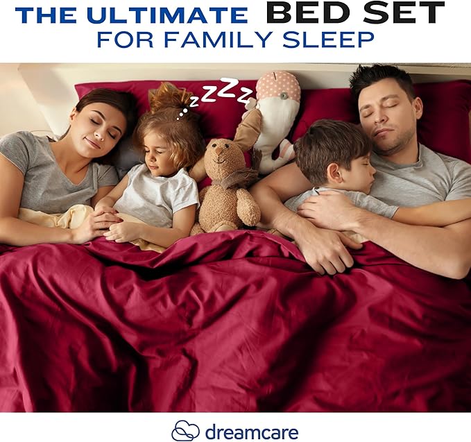 DREAMCARE Full Size Sheets – 4 pcs Cooling Sheets – up to 21” Deep Full Sheet Set – Hotel Luxury Sheets & Pillowcases – Superior Softness 100% Fine Microfiber with Side Pocket – Burgundy