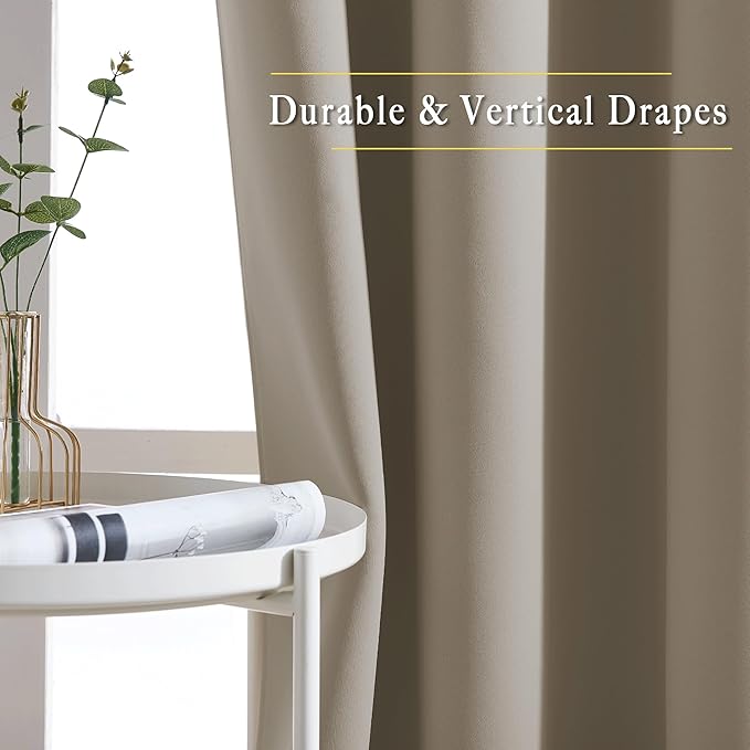 NICETOWN Taupe Curtains 96 inches Long, Grommet Thermal Insulated Blackout Curtains Privacy Window Treatments for Boys Room/Living Room, W46 x L96, 2 Panels
