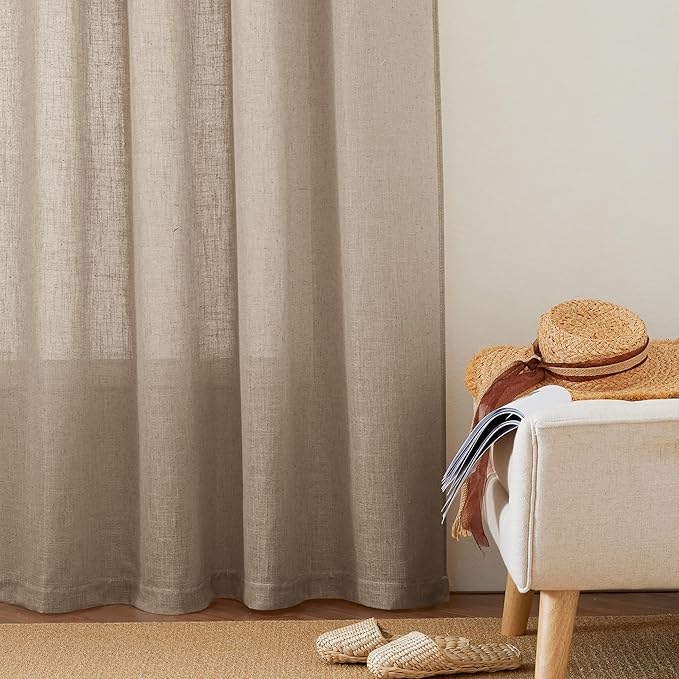 RYB HOME Extra Wide Semi Sheer Curtains, Grommet Easy Sliding Room Divider for Office Bedroom Separation, Large Window Curtains for Sliding Glass Door, Khaki, W 100 x L 95, 1 Pcs