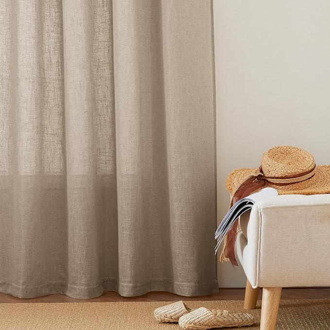 RYB HOME Extra Wide Semi Sheer Curtains, Grommet Easy Sliding Room Divider for Office Bedroom Separation, Large Window Curtains for Sliding Glass Door, Khaki, W 100 x L 84, 1 Pcs