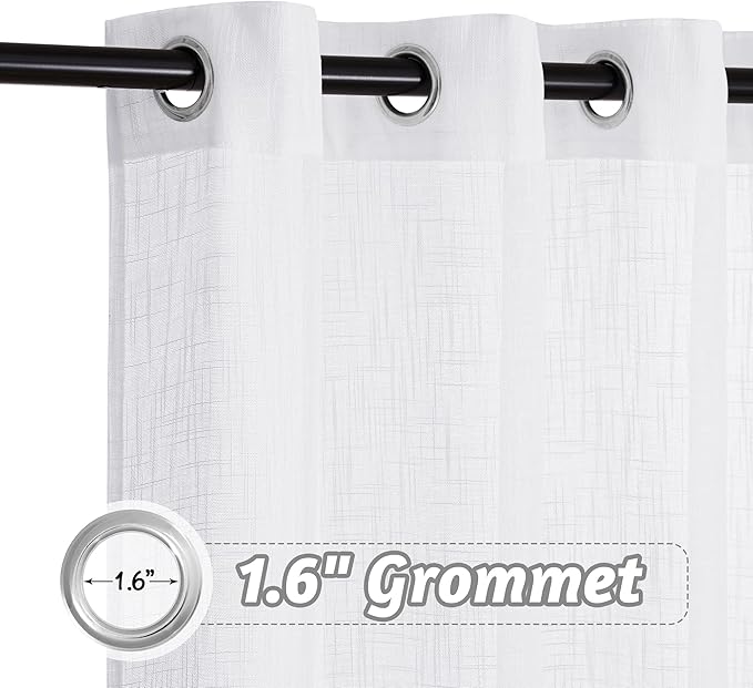 RYB HOME Semi Sheer Curtains 84 inches - Linen Texture Privacy Breathable Curtains Large Window Decor for Bedroom Living Room Canopy Bay Window Bathroom, 52 x 84 inch Length, 2 Panels