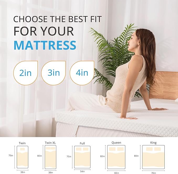 EGO Gel Memory Foam Mattress Topper, 3 Inch Twin XL with Removable Breathable Soft Cover, Cooling Bed Topper for Comfort Body Support & Pressure Relief, CertiPUR-US Certified