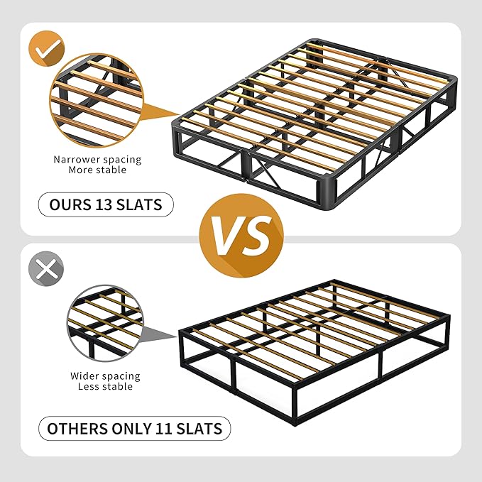MAF 10 Inch Full Size Box Spring, High Profile Box Spring Full Size Bed Base, 3500 lbs Black Heavy Duty Metal Mattress Foundation with Easy Clean Fabric Cover, Easy Assembly