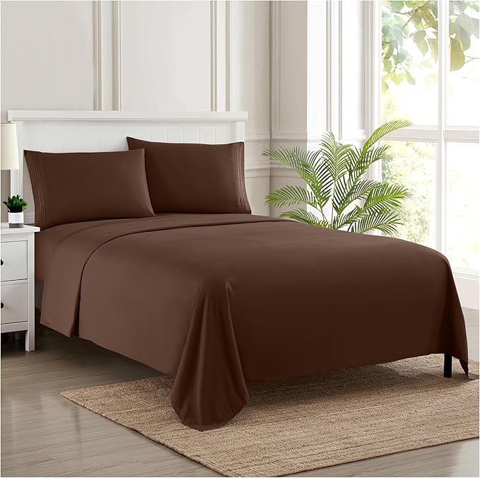 Full Size Sheet Sets - Breathable Luxury Sheets with Full Elastic & Secure Corner Straps Built In - 1800 Supreme Collection Extra Soft Deep Pocket Bedding Set, Sheet Set, Full, Brown