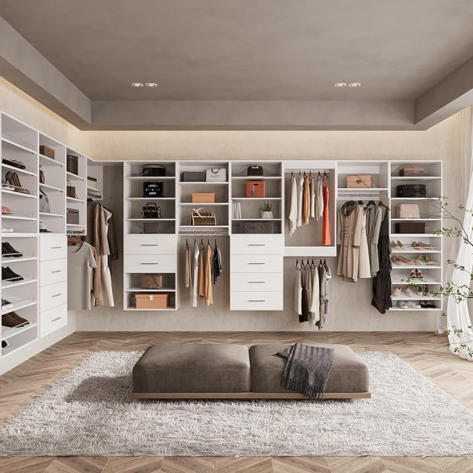 ROOMTEC 28.5" Medium Hanging Closet Unit, Modular Closet System with Hanging Rod, Wardrobe Organizer for Bedroom or Walk-in Closet, Wall Mounted, Customizable Clothes Storage Unit, White