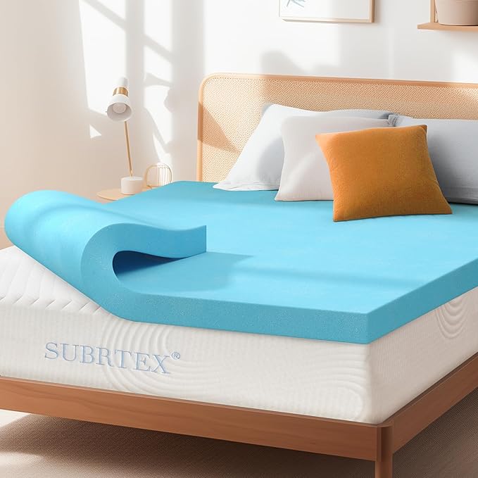 Subrtex Mattress Topper, Memory Foam Mattress Topper, Gel-Infused Memory Foam Topper for Side Stomach Sleepers, Breathable Bed Toppers (3 Inch, Cal King)