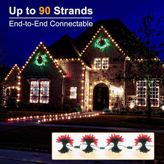 Brizled Red & Warm White Christmas Lights, 66ft 100 LED C9 Christmas Lights, Connectable Outdoor Faceted Strawberry Light String, 120V UL Certified Indoor Xmas Tree Light for Home Holiday Party Decor
