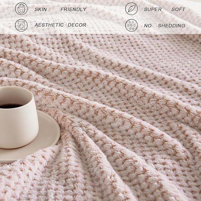Exclusivo Mezcla Fleece Throw Blanket Extra Large, Super Soft and Warm Blankets for Couch, Sofa and Bed Waffle Textured, Cozy, Fuzzy and Lightweight (Mixed Camel, 50x70 Inches)