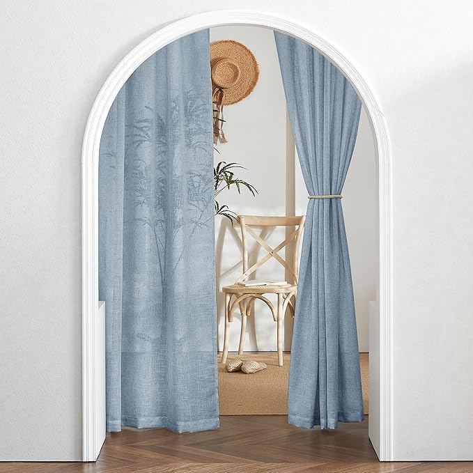 RYB HOME Semi Sheer Curtains 63 inch Length, Light Filtering Airy Privacy Window Decor Machine Washable for Living Room Bedroom Kids Room Kitchen, W 52 x L 63 inches, Dusty Blue, 2 Panels