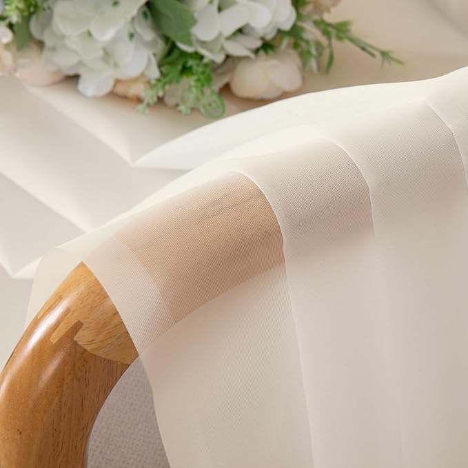 Aiyufeng Cream Sheer Curtains 84 Inches Long 2 Panels Set for Living Room, Light Filtering Green Window Sheer Drapes for Bedroom, Each 42" W x 84" L