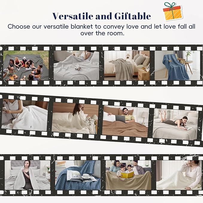 PHF 100% Cotton Waffle Weave Throw Blanket, Soft Lightweight Breathable Cozy Throws for Couch Bed Sofa, Luxury Aesthetic Woven Blanket for Home Decor & Office, 50"x60", Capulet Olive
