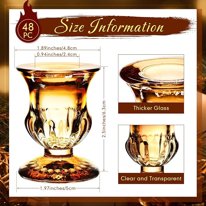 Foaincore 48 Pcs Candlestick Holders Bulk 2.5 Inch Taper Candle Holder for Table Centerpiece Thick Glass Ritual Candle Stand for Wedding Christmas Valentines Festival Party Decorations(Gold)