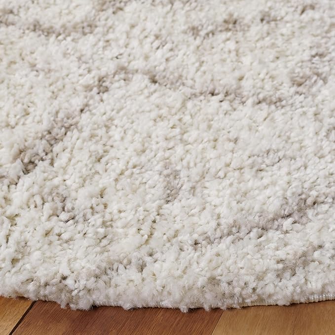 SAFAVIEH Arizona Shag Collection 6'7" Round Ivory/Beige ASG741A Moroccan Non-Shedding Living Room Bedroom Dining Room Entryway Plush 1.6-inch Thick Area Rug