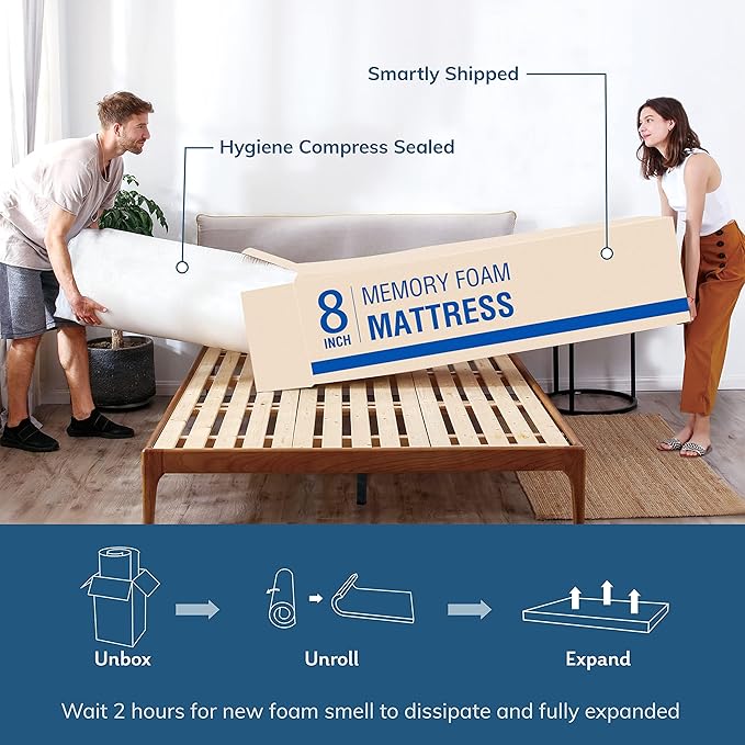 EGO White 8 Inch King Memory Foam Mattress, Cooling Gel Green Tea Mattress Bed in a Box, CertiPUR-US Certified, 76"x80", Medium Firm