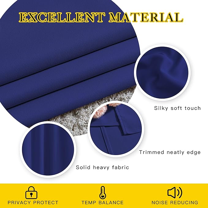NICETOWN Blackout Curtains for Bedroom - Triple Weave Grommet Top Thermal Insulated Window Treatment Light Blocking Panels for Kitchen/Kids Room, Navy Blue, W46 x L54, Set of 2