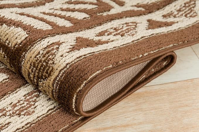 Custom Length Cut to Size Tribal Ethnic Southwestern Inspired Hallway Runner Rug, Non Slip Rubber Backed, 31 inch Wide X Customized Length, Mayan Brown, 31 inch X 10 feet