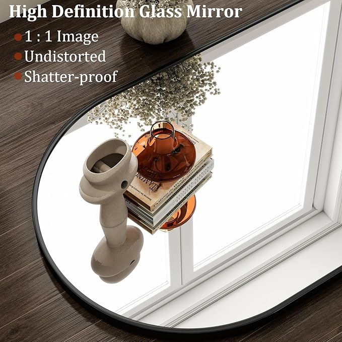 HARRITPURE 20"x30" Arched Bathroom Mirror - Wall Mounted Mirror - Black Arch Mirror - Aluminum Alloy Frame Bathroom Mirror Living Room, Bedroom and Entryway