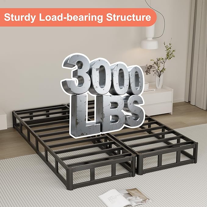 Split King Box Spring 7 Inch, Heavy Duty Metal Box Spring King Size with Fabric Cover, Noise-Free, Quick Assembly