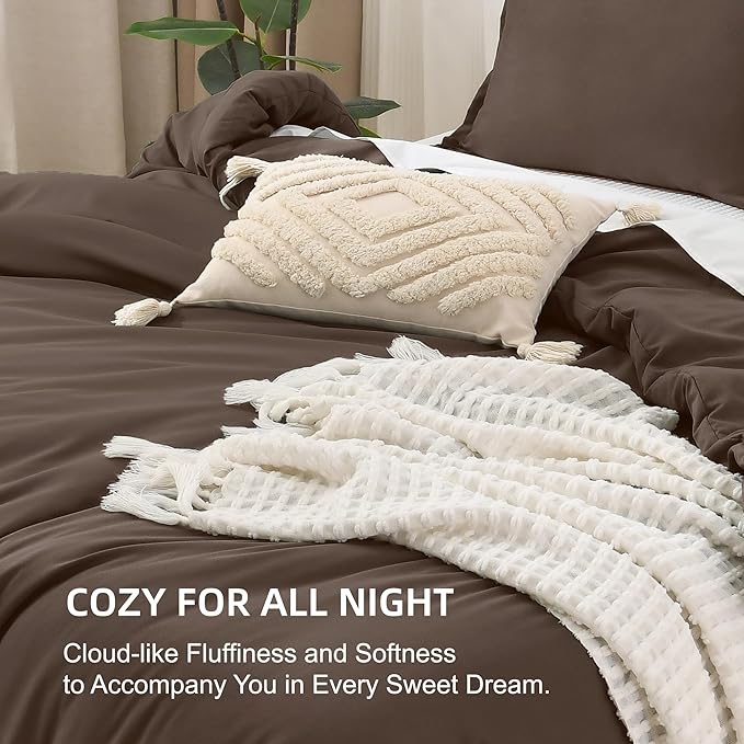 Litanika Comforters Chocolate Super King Plus Size, 3 Pieces Lightweight Solid Bedding Set & Collections, All Season Fluffy Bed Set (128x120In Comforter & 2 Pillowcases)