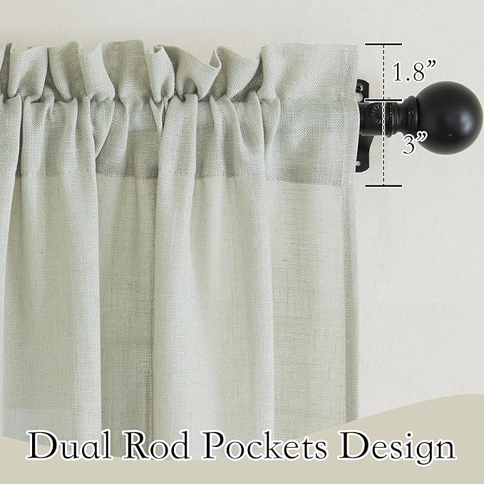 RYB HOME Semi Sheer Curtains for Closet Kitchen, Semi Translucent Privacy Protection Light Filtering Decorative Short Small Window Drapes for Bedroom, W 52 x L 45 inches, Sage Green, 2 Panels