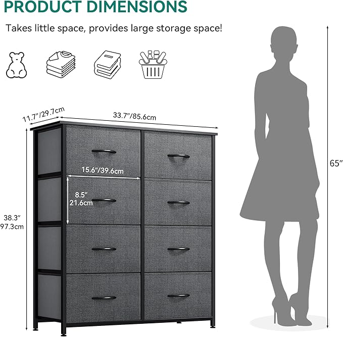 YITAHOME Storage Tower Unit with 8 Drawers - Fabric Dresser with Large Capacity, Organizer Unit for Bedroom, Living Room & Closets - Sturdy Steel Frame, Wooden Top & Easy Pull Fabric Bins