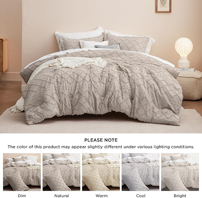 Bedsure Twin Comforter Set - Linen Comforter, Boho Tufted Shabby Chic Bedding for Kids, 2 Pieces Vintage Farmhouse Bed Set for All Seasons, Fluffy Soft Bedding with 1 Pillow Sham