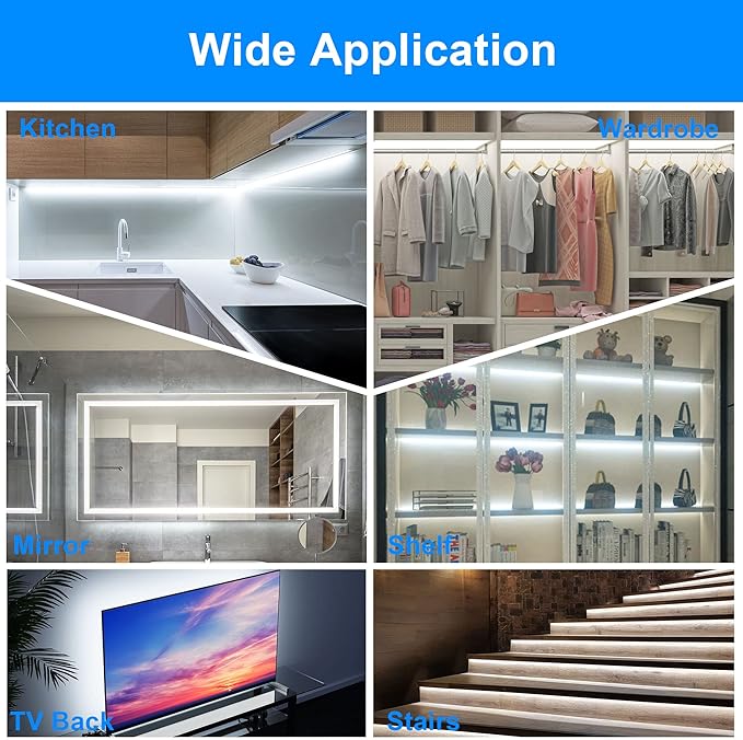 LAFULIT 8 PCS Under Cabinet Lighting Kit, Bright Under Cabinet Lights, Flexible Led Strip Lights with Remote and Power Adapter, for Kitchen Cabinets Shelf Desk Counter, 6000K Daylight White, 13ft