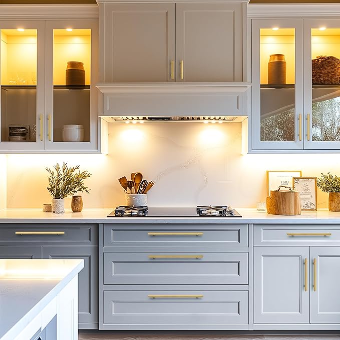 JOY DECOR 20 Pack Cabinet Handles, Gold Cabinet Pulls, 4 in Hole Center Kitchen Cabinet Handles, Stainless Steel T Bar Handles for Dresser Drawers