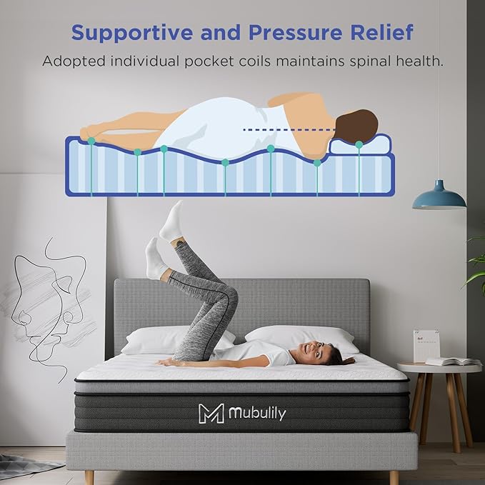 Queen Mattress,12 Inch Memory Foam Mattress Queen Size,Queen Size Mattresses Made of Foam and Individual Pocketed Springs,Strong Edge Support,Decompression,Cool and Breathable