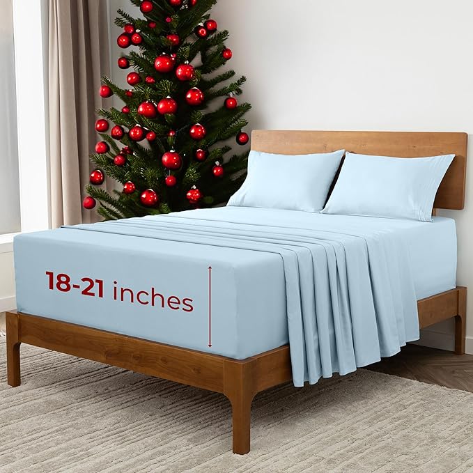 Mellanni Extra Deep Full Sheets - 4 PC Iconic Collection Bedding - Hotel Luxury, Ultra Soft, Cooling Bed Sheets - Wrinkle, Fade, Stain Resistant (Full, Aqua)