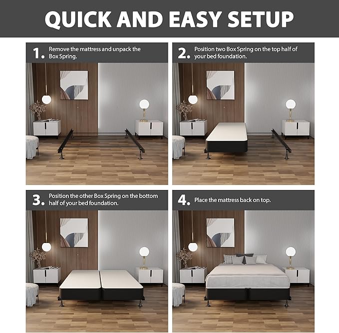 Nutan Inch Sturdy Box Spring for Mattress Support-Durable and Fully Assembled, Natural Wood Queen, Gray, 8" Foundation