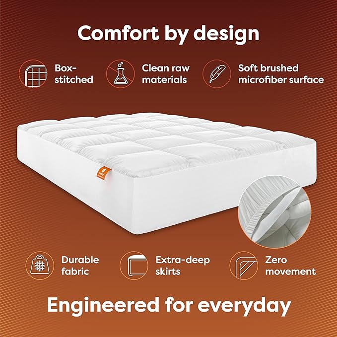 HOSPITOLOGY PRODUCTS Hypoallergenic Mattress Cover- Overstuffed - Deep Pocket - Goose Down Alternative Pillow Top Mattress Topper Full XL- 54" W x 80" L