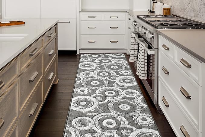 Custom Length Cut to Size Retro Modern Geometric Carpet Runner Rug for Hallways, Non Slip Rubber Backed, 31 inch Wide X Customized Length, Geo Grey, 31 inch X 8 feet