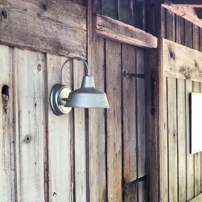 Design House Mason Barn Light Indoor/Outdoor Wall Mount Modern Industrial Farmhouse Wall Light for Patio, Garage, Bathroom, Office, Kitchen, 10-Inch, Galvanized Paint, 579383, Larger Version