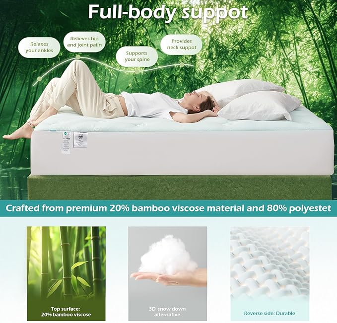 Hansleep King Mattress Topper Viscose Derived from Bamboo, Memory Foam Pillow Top Mattress Topper King with Deep Pocket, Breathable Mattress Pad for Back Pain Relief, 78" x 80", Navy Blue