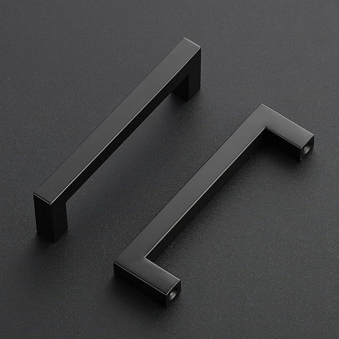 Ravinte 3 Pack Black Cabinet Pulls 4-1/2 Inch Square Kitchen Cabinet Handles Matte Black Kitchen Hardware for Drawer Pulls Drawer Handles Come with Screwdriver