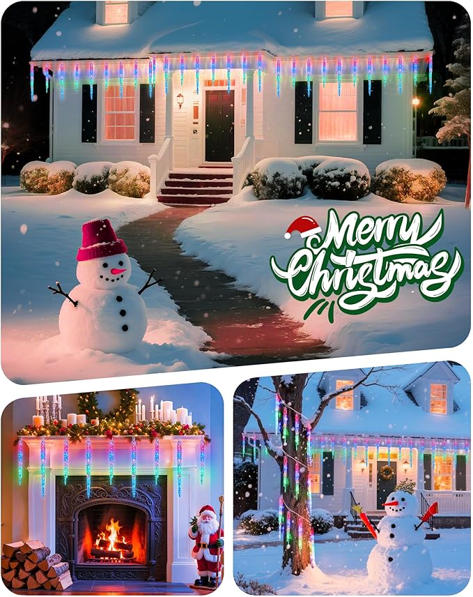 Minetom Icicle Lights Outdoor with Clips, 2 Pack Total 40ft 200 LED 40 Tubes Twinkling String Lights, Connectable Hanging Ice Shape Christmas Lights Plug in for Eave Holiday Outdoor, Multicolor