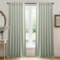 RYB HOME Linen Sheer Curtains and Drapes for Living Room and Bedroom 84 inches Length, Breathable Back Tab/Rod Pocket Semi Sheer Curtains, Sage Green, W 52 x L 84 inches, 2 Panels Set