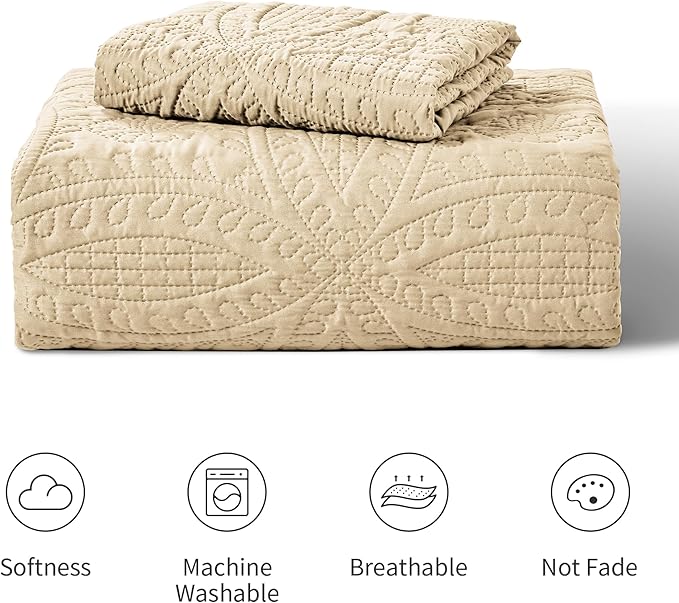 Love's cabin Twin Quilt Set Camel Bedspreads - Soft Bed Fall Lightweight Bedspread Comforter - Modern Style Coin Pattern Coverlet for All Season - 2 Pieces (1 Quilt, 1 Pillow Sham)
