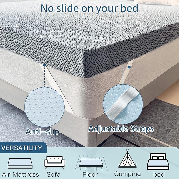 Airensky 2 Inch Memory Foam Mattress Topper, Cooling Gel Infused High Density King (76"x80") Topper with Removable Skin-Friendly Cover, Bed Topper for Pressure Relief Back Pain, CertiPUR-US Certified