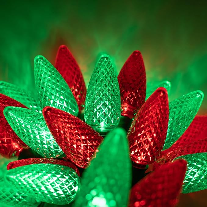 Wintergreen C9 Red and Green Christmas Lights - Set of 24, 16.3 Ft LED String Lights, Indoor-Outdoor