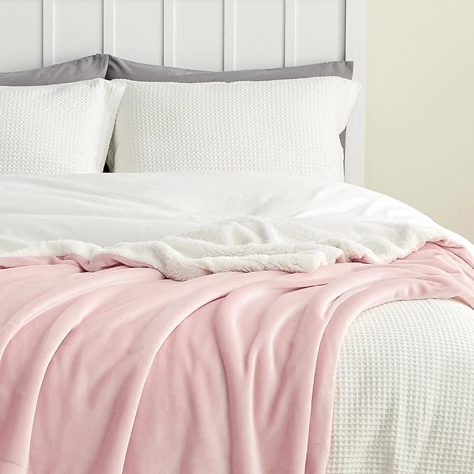 Bedsure GentleSoft Sherpa Fleece Blankets King Size for Bed - Thick and Warm, Soft Fuzzy Plush King Blanket for Winter, Pink, 108x90 Inches