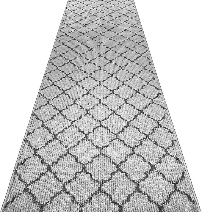 Custom Size Modern Runner Rug Carpet for Hallway Entryway Foyer Kitchen, Slip Resistant Latex Rubber Backed 31 inch Wide X Customized Length, Trellis Grey, 31 inch X 8 feet