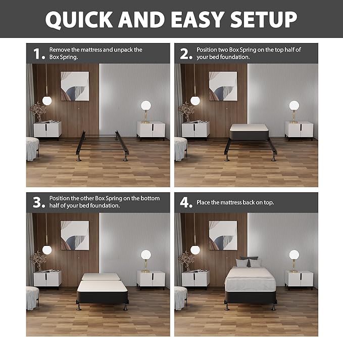 Nutan Inch Sturdy Box Spring for Mattress Support-Durable and Fully Assembled, Natural Wood Twin, Gray, 4" Foundation